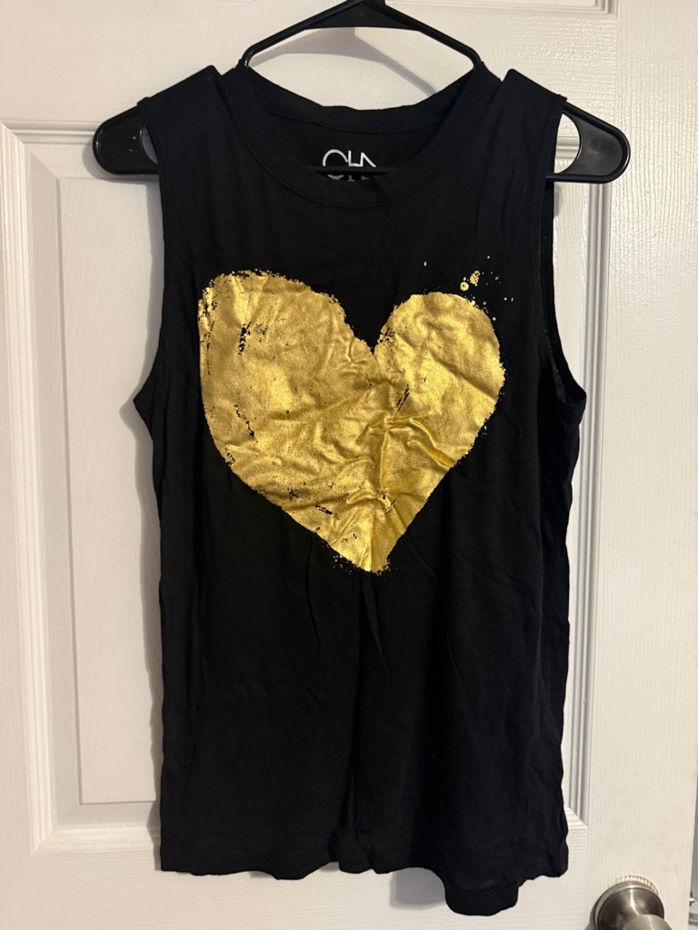 Chaser Black Tank Top with Gold Heart